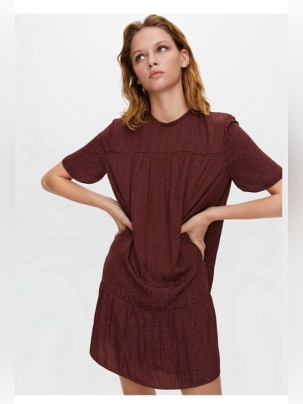 Aritzia Little Moon Campari Ruffle Dress Truffle Maroon Burgundy Size Large